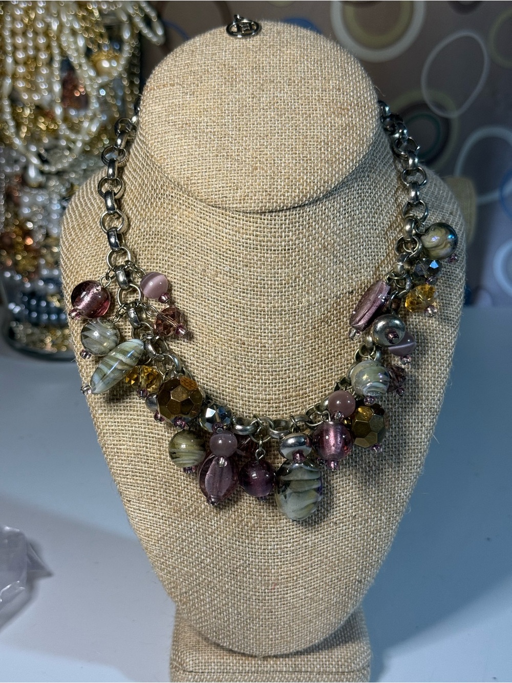 Y2K Boho Vintage BoGlass Bead Charm Necklace by Julie Ellis Design -V10